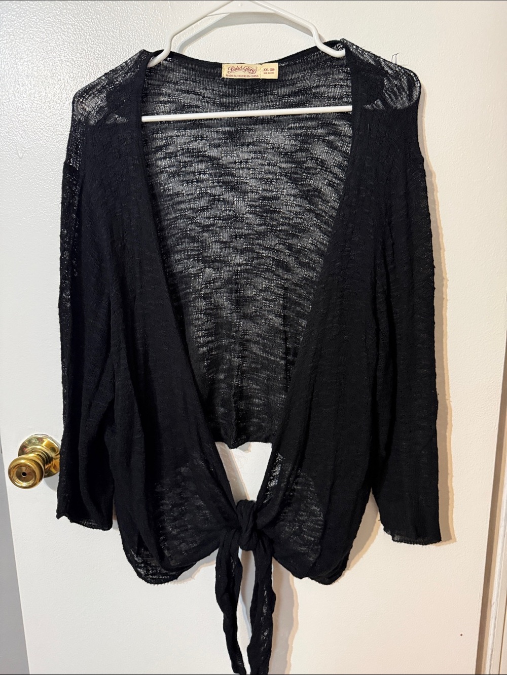 Faded Glory Black Sheer Tie-Front Cardigan